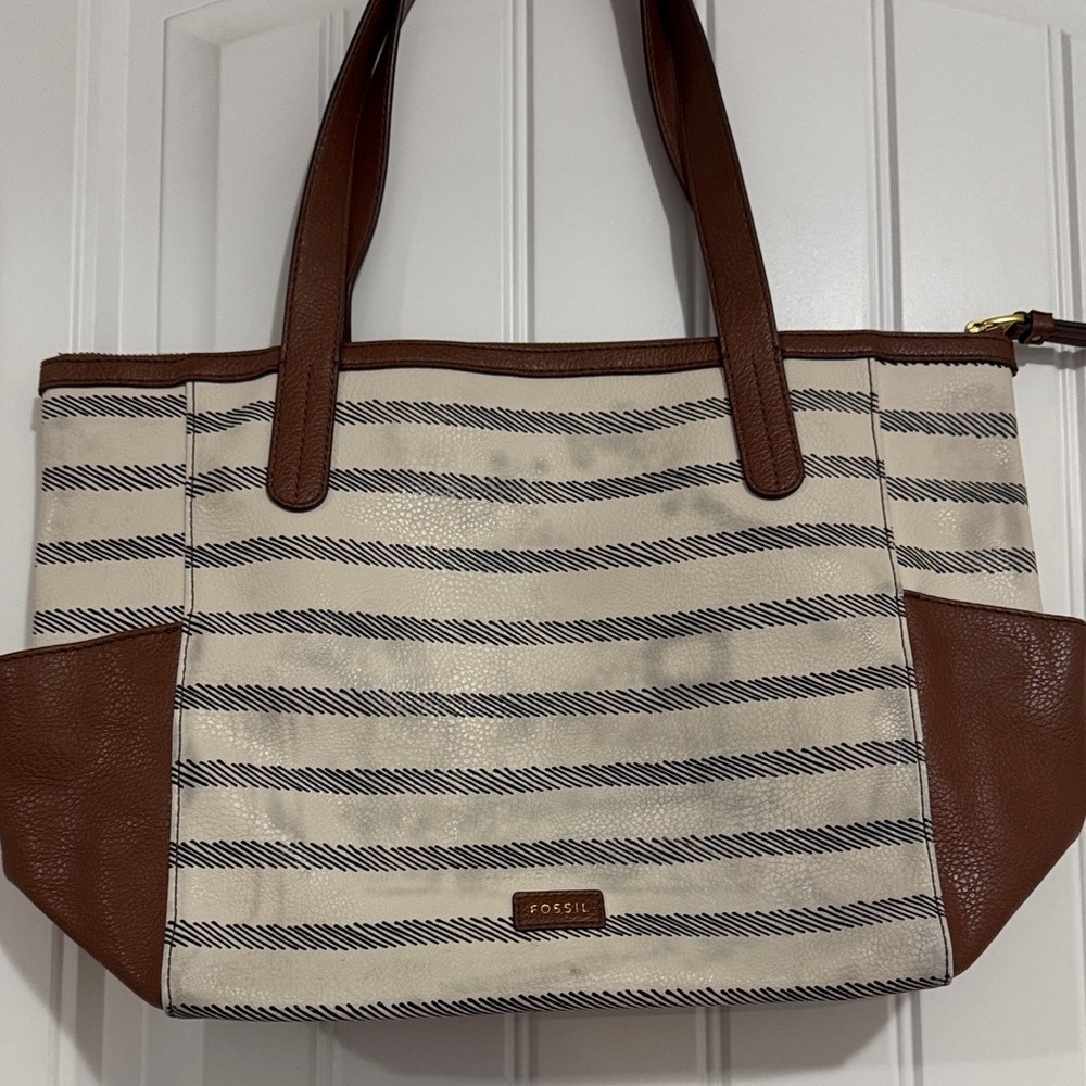 Fossil Brown and Cream Striped Women's Bag